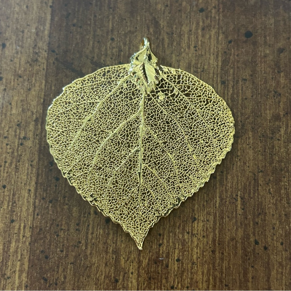 Vintage Gold Plated Aspen Real Skeletal Leaf Fair… - image 1
